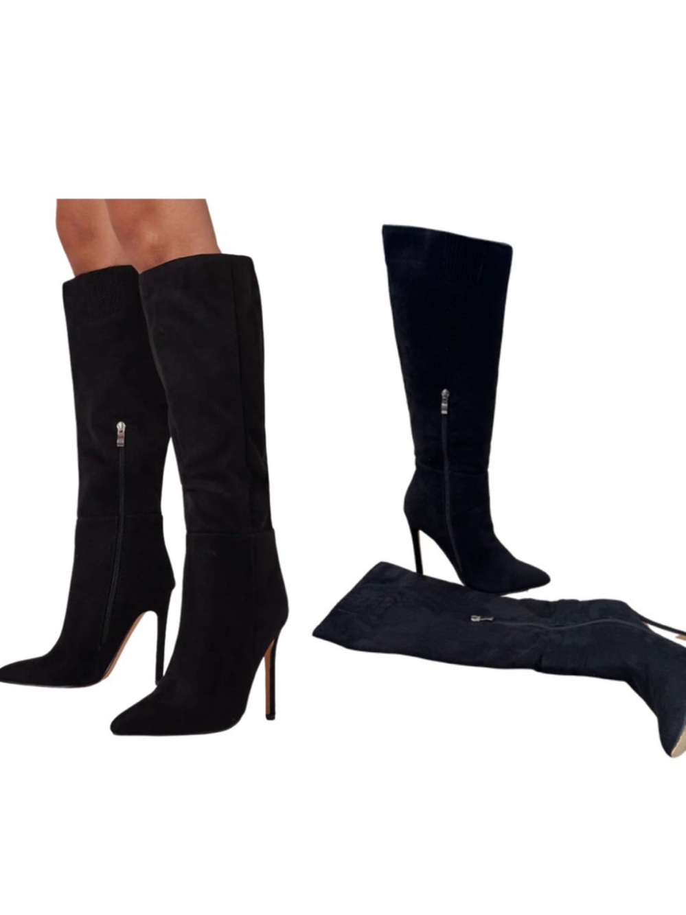 Lemonade Black Faux Suede Knee-High Stiletto Boots Size 6.5